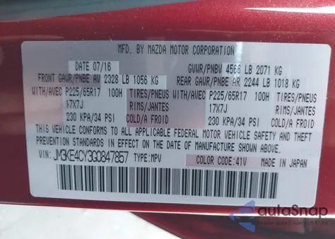 2016 Mazda Cx-5 Touring z USA, uszkodzony, nr VIN JM3KE4CY3G0847857